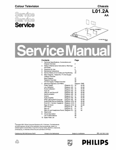 philips 20pt2001/59a Philips colour tv 20pt2001/59a schematic data sheets